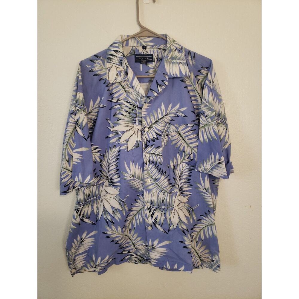 Vintage Fizz Mens Large Short Sleeve Button Down Hawaiian Floral Print Blue